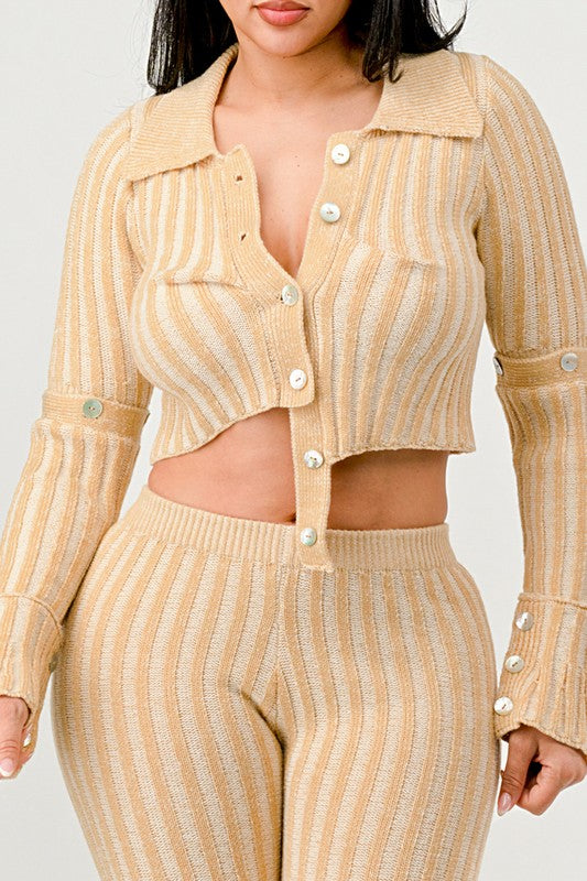 Beige Cozy Knit High Waisted Pant Set top