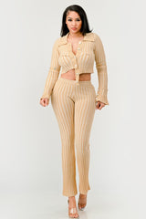 Beige Cozy Knit High Waisted Pant Set