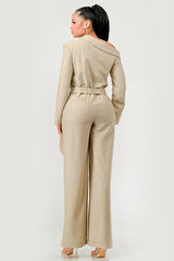 Double Breasted Trench Jumpsuit in Beige