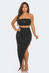 Black Belt Buckle Crop Top & Skirt Set