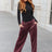 Luxe Velvet Wide Leg Trousers in Burgundy