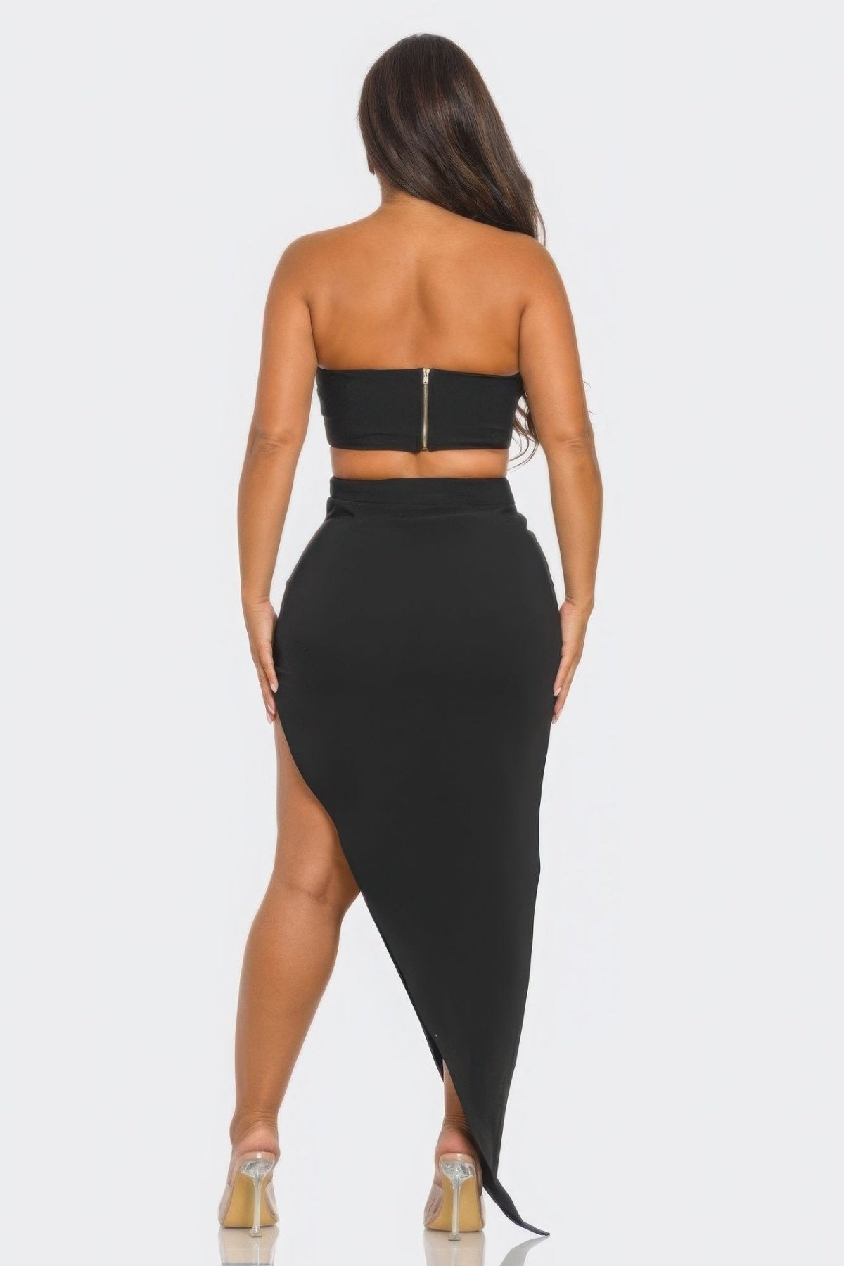 Black Belt Buckle Crop Top & Skirt Set back