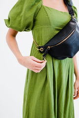 Black Catherine Vegan Leather Belt Bag zipper view