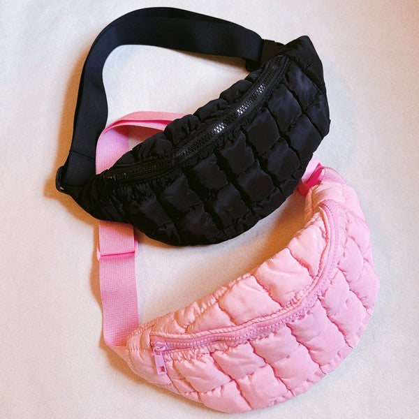 Pink and Black Quilted Puffer Sling Bag