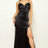 Black Satin Caged Waist Maxi Dress with Pleated Cami Top front