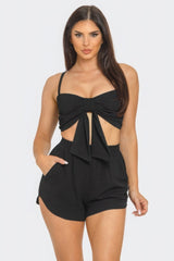 Black Twisted Bow Bra Top & Shorts Set