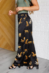 Royal Leopard Satin Wide Leg Pants