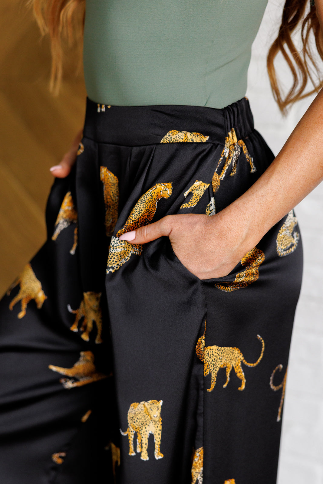 Royal Leopard Satin Wide Leg Pants