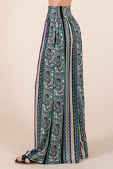 Boho Print Halter Crop Top with Wide Leg Pants with Pockets