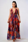 multi color Boho Print Sequin Trim Maxi Dress