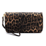 Brown Leopard Double Zip Around Wallet Wristlet