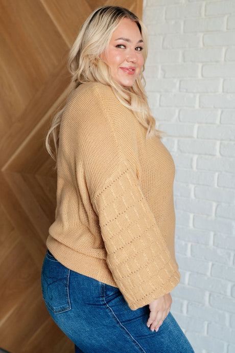 Cozy Bubble Sleeve Sweater in Beige side view of plus size