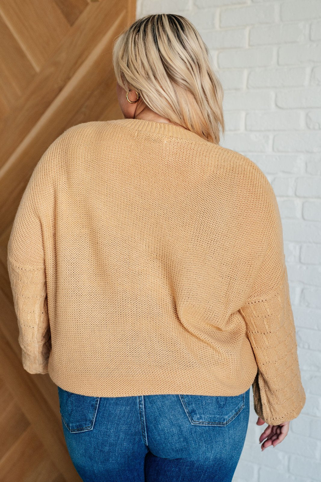 size 2X back view Cozy Bubble Sleeve Sweater in Beige