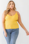 Plus Size Ribbed Ruffle Tank Top - Yellow