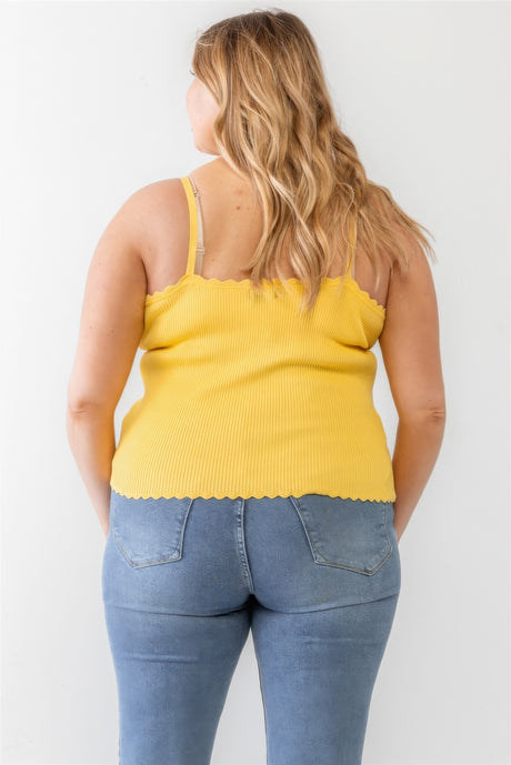 Plus Size Ribbed Ruffle Tank Top - Yellow back view