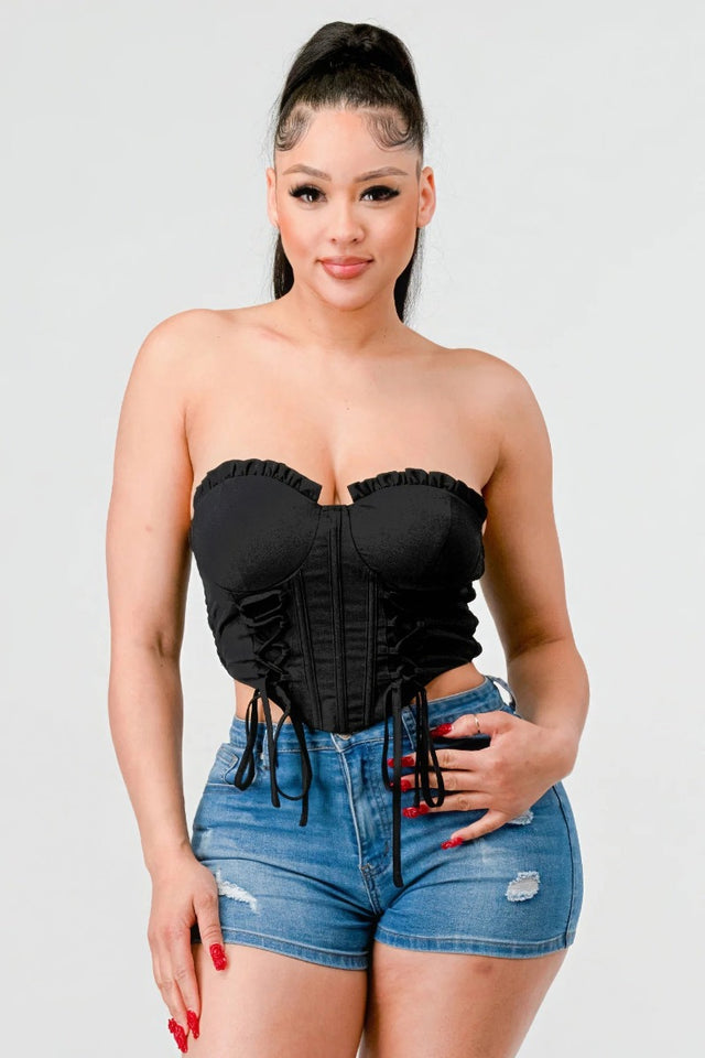 Luxe Sweetheart Drawstring Bustier in Black