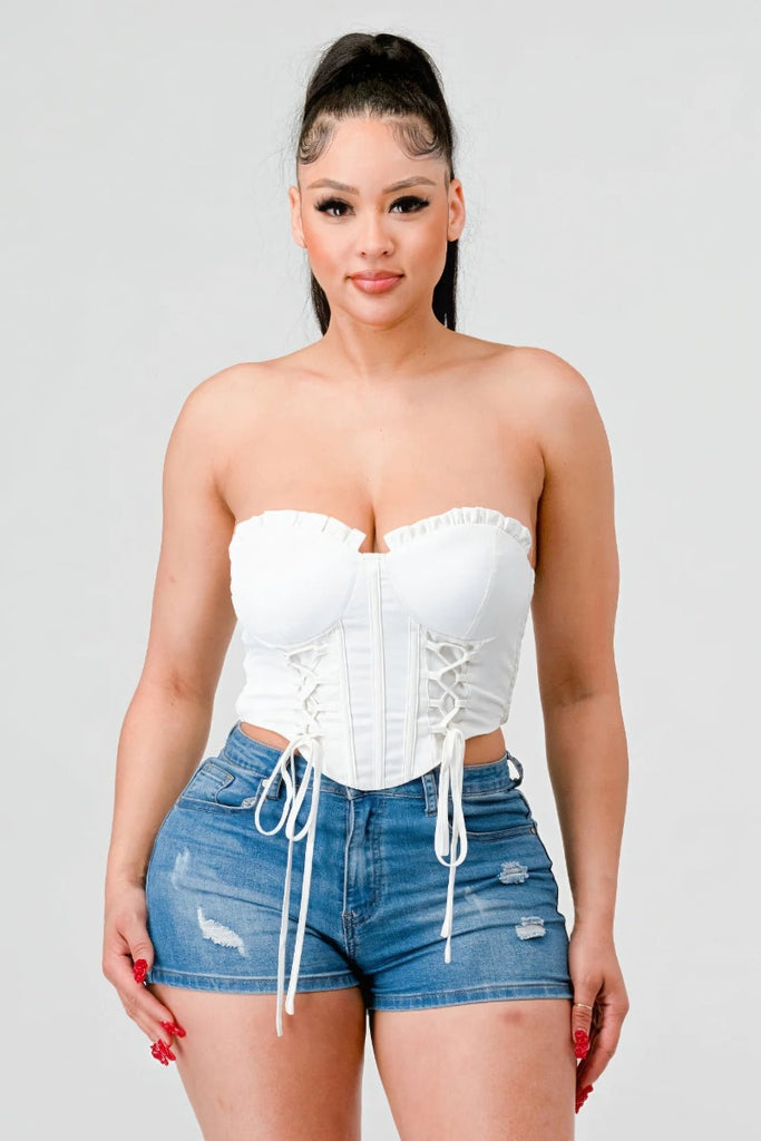 Luxe Sweetheart Drawstring Bustier in off white