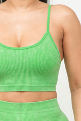 lime green Washed Seamless Basic Tank Top And Shorts Set