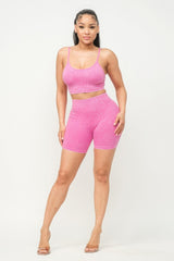 pink Washed Seamless Basic Tank Top And Shorts Set