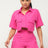 pink Front Button Down Side Pockets Top And Shorts Set 