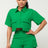 kelly green Front Button Down Side Pockets Top And Shorts Set 