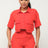 orange Front Button Down Side Pockets Top And Shorts Set 