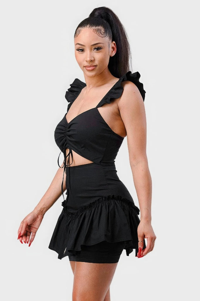 Black Sweetheart Flutter Sleeve Mini Dress