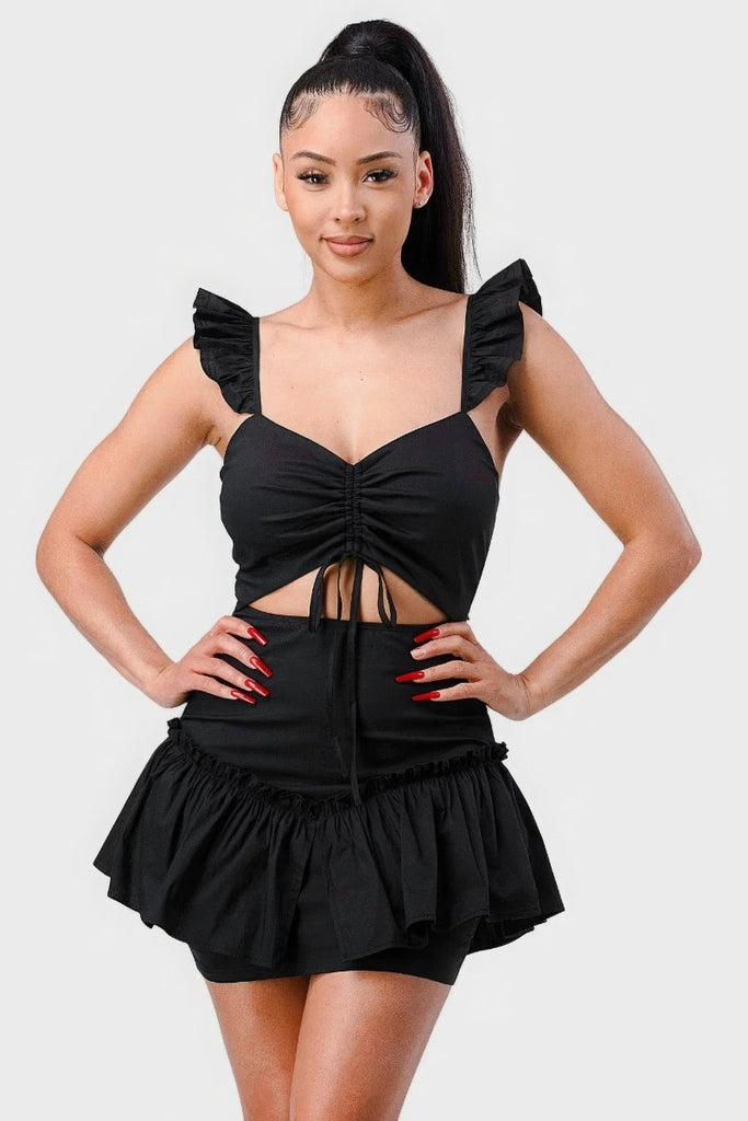 Black Sweetheart Flutter Sleeve Mini Dress