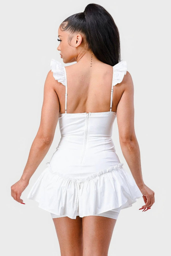 white Sweetheart Flutter Sleeve Mini Dress
