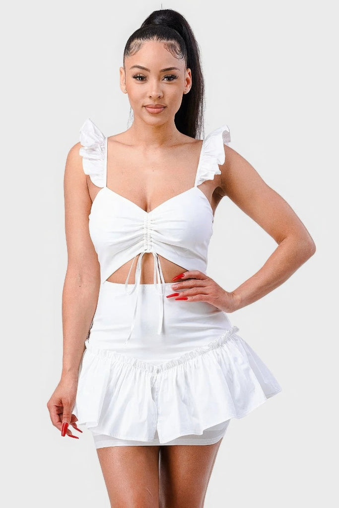 white Sweetheart Flutter Sleeve Mini Dress