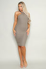 taupe High cut racerback knit midi dress front view