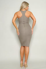 taupe High cut racerback knit midi dress back view