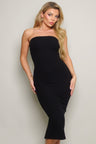 Black Ribbed Knit Tube Midi Dress