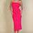 Pink solid color tube top bodycon midi dress with a side slit