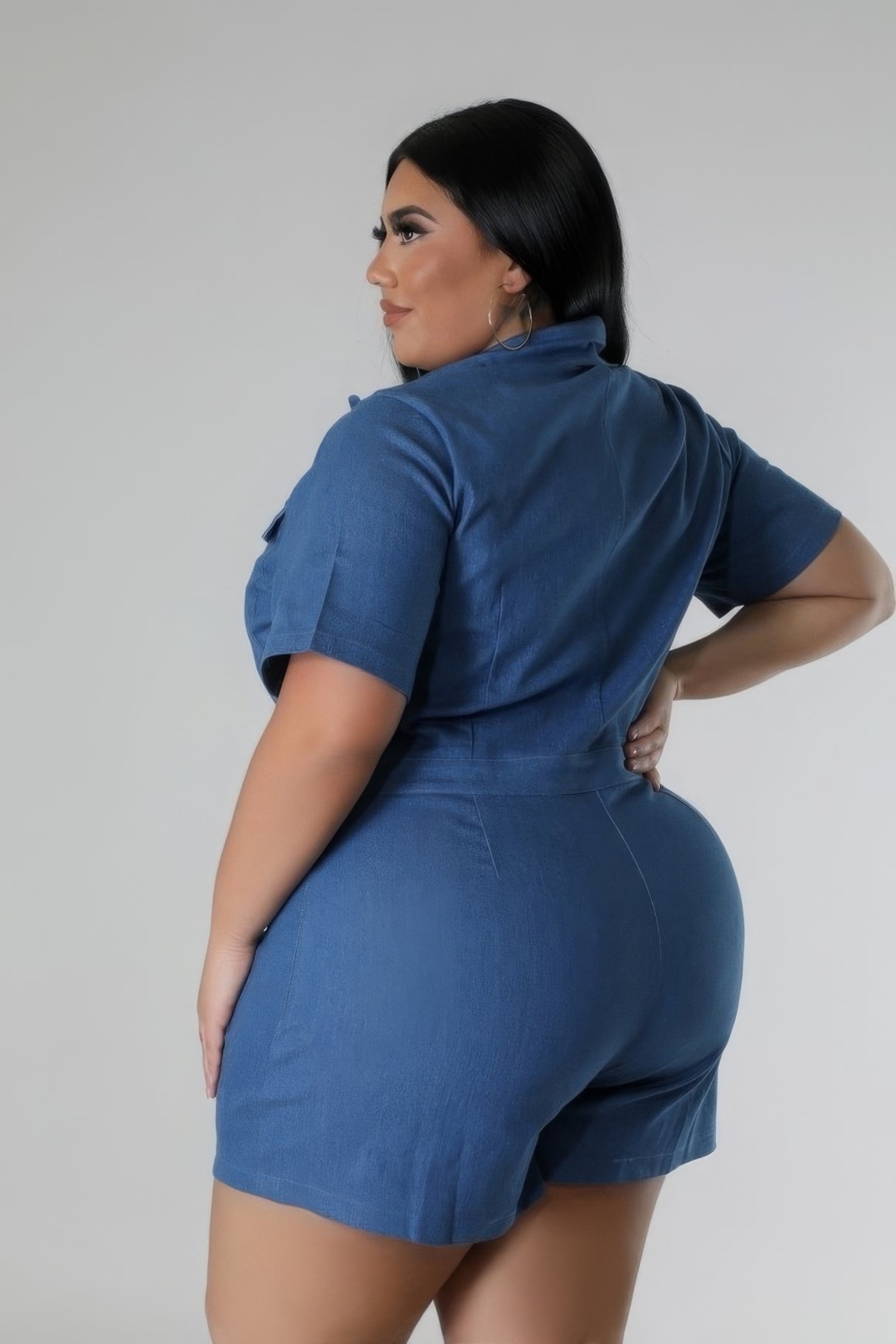 Plus Size Semi-Stretch Denim Romper side view