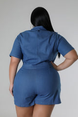 Plus Size Semi-Stretch Denim Romper back view