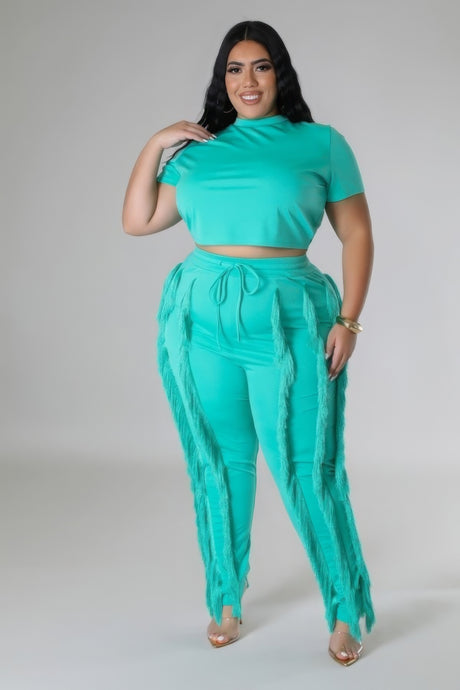 Plus Size model wearing jade green High-Waist Pant Set