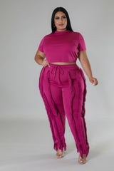 Plus Size model wearing Berry colored High-Waist Pant Set