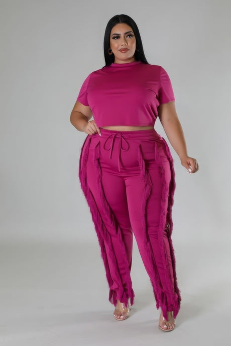 Plus Size model wearing Berry colored High-Waist Pant Set