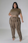 Plus Size model wearing mocha High-Waist Pant Set