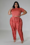 Plus Size model wearing pink High-Waist Pant Set