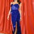 royal blue Bustier mesh corset teddy velvet maxi dress