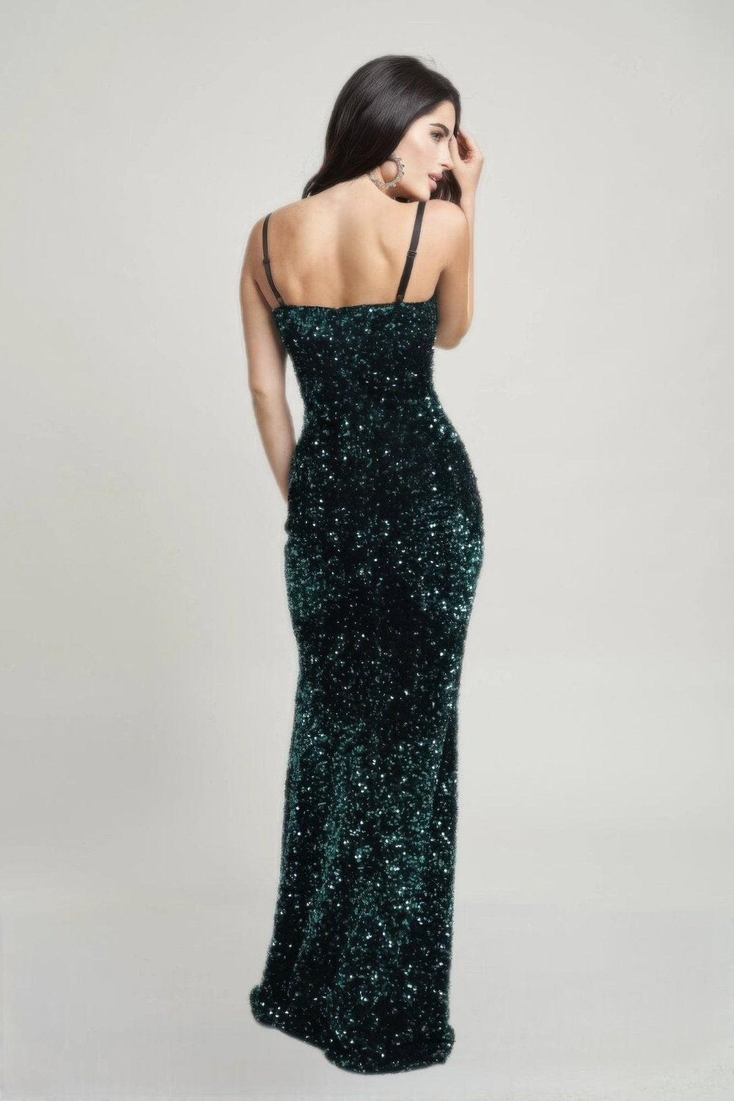 hunter green Bustier mesh corset teddy velvet maxi dress back