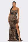 rose gold Bustier mesh corset teddy velvet maxi dress