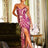 Fuchsia Art Deco Sequins V-Neck Maxi Dress