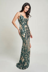 hunter green Art Deco Sequins V-Neck Maxi Dress