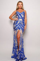 royal blue Art Deco Sequins V-Neck Maxi Dress