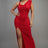 Red one shoulder glitter maxi dress with front side slit