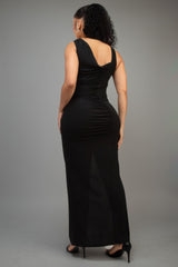 Black one shoulder glitter maxi dress with front side slit back