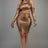 Bronze short metallic dress with gloves and hood and front and side cut out detail